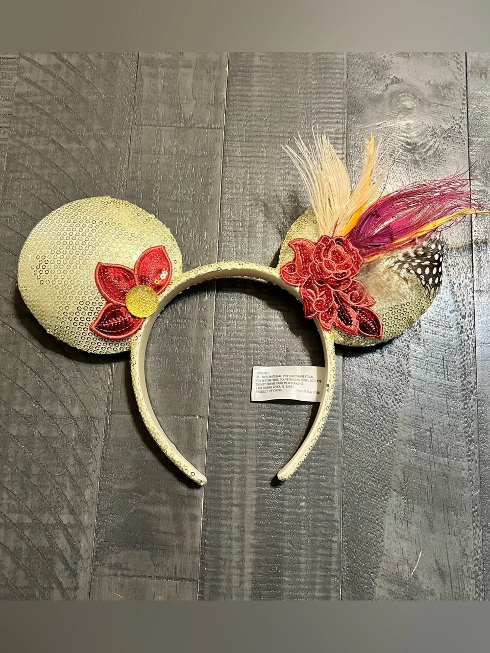 Minnie Mouse Gold Sequin Feather Flapper Roaring Ear Headband